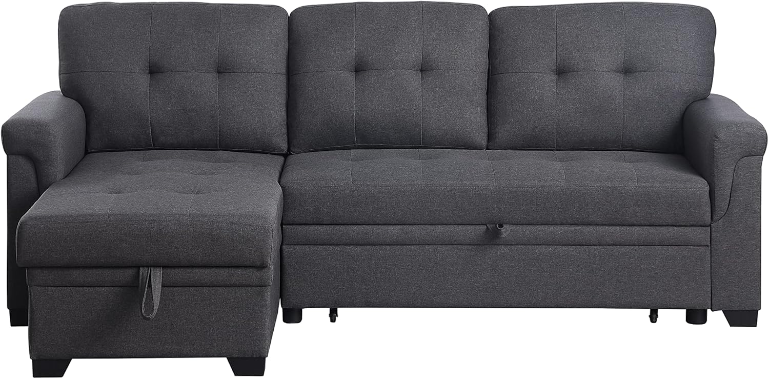 Modern L-Shaped Reversible Sectional Sofa with Storage Chaise, Dark Gray, 84 Inch B83990
