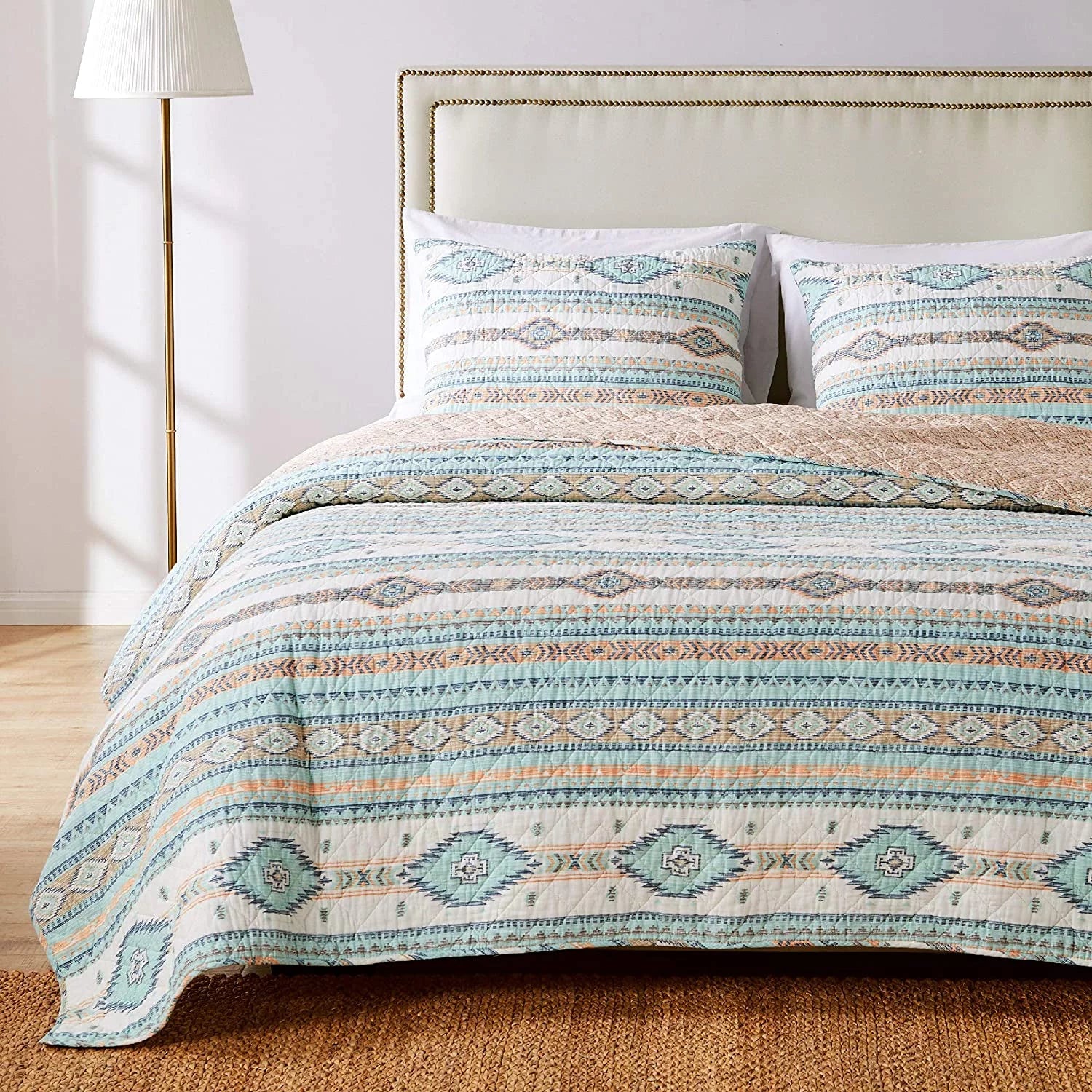 Barefoot Bungalow Phoenix Southwestern Motif Quilt Set, Tuquoise, 3-Piece King/Cal King