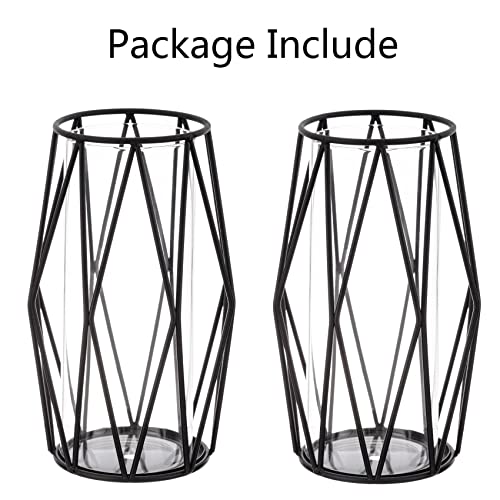 2Pcs Gold Pillar Hurricane Candle Holders with Glass and Metal Stand E76606