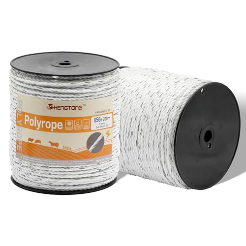 Electric Fence Poly Rope 656ft (200m), 1/4 inch (6mm), for Horses and Large Animals F90364
