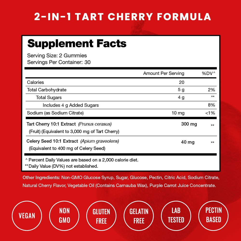 NutraChamps Tart Cherry Gummies 3000mg with Celery Seed Extract, 120 Count T314