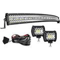 20 Inch LED Light Bar Triple Row 420W Flood Spot Combo Beam Off Road Lights 2pc 4 Inch 60W Led Fog Lights with Wiring Kit for Trucks ATV UTV Jeep Pickup Boats