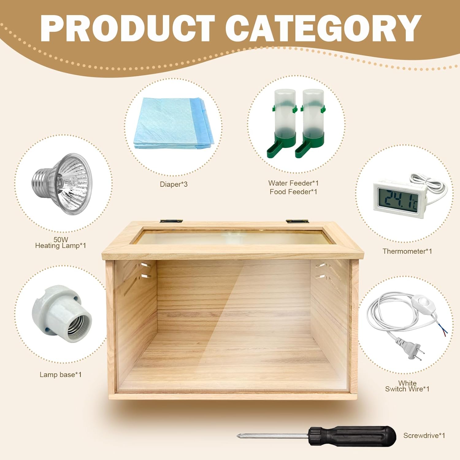 Chicken Brooder Box for Chicks, Small Coop, 15.7 x 12 x 12 inches I32556