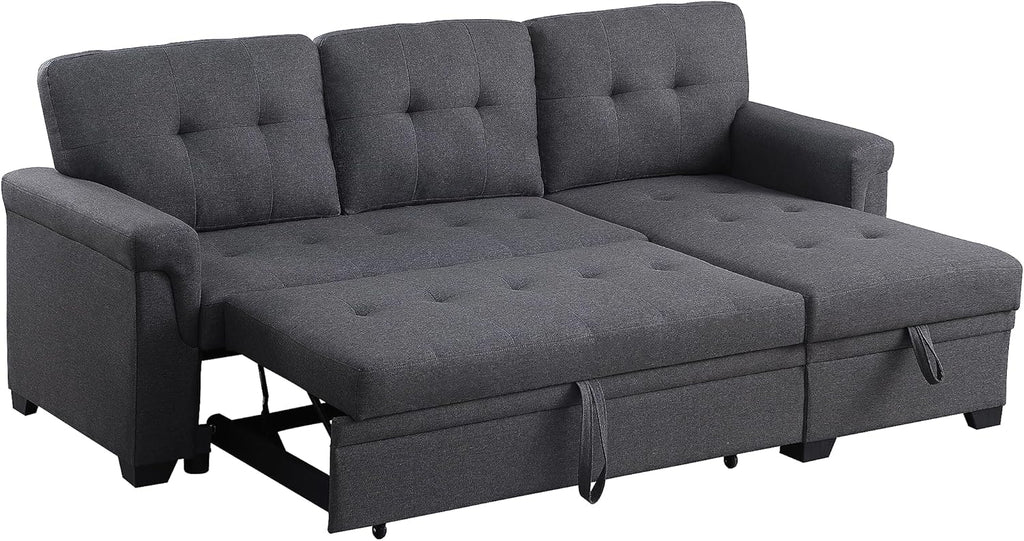 Modern L-Shaped Reversible Sectional Sofa with Storage Chaise, Dark Gray, 84 Inch B83990
