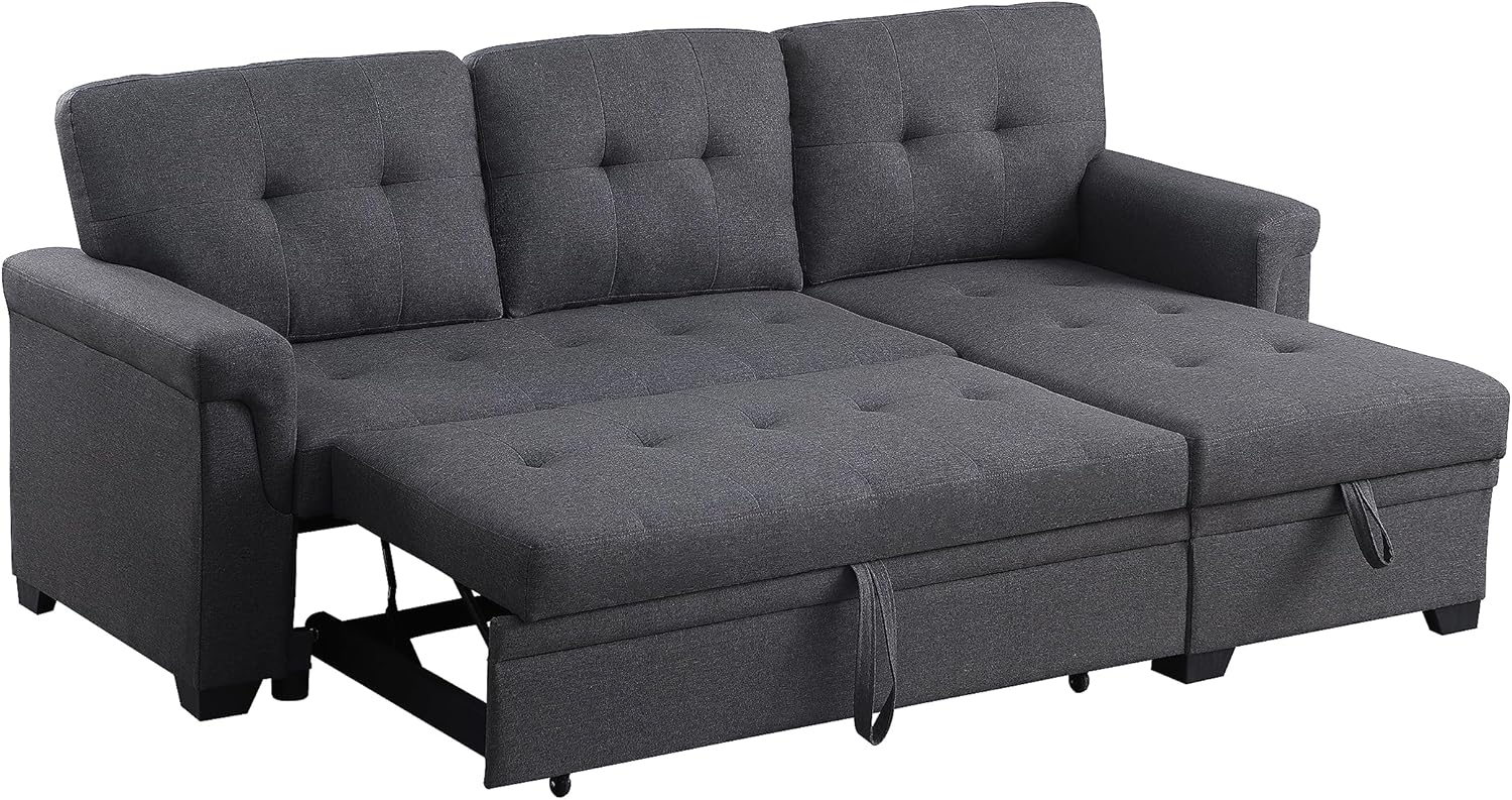 Modern L-Shaped Reversible Sectional Sofa with Storage Chaise, Dark Gray, 84 Inch B83990