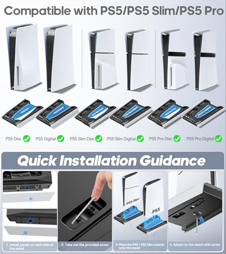 PS5 Stand with Cooling & Charging Station for Disc & Digital Console U78876