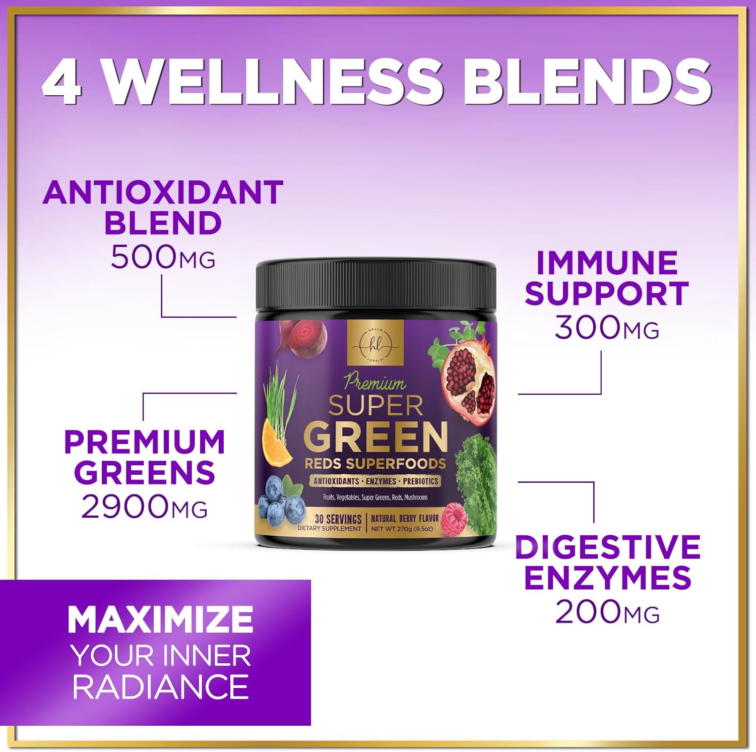 Super Greens Powder with Spirulina, Chlorella & Digestive Enzymes, Vegan, 30 Servings Y753