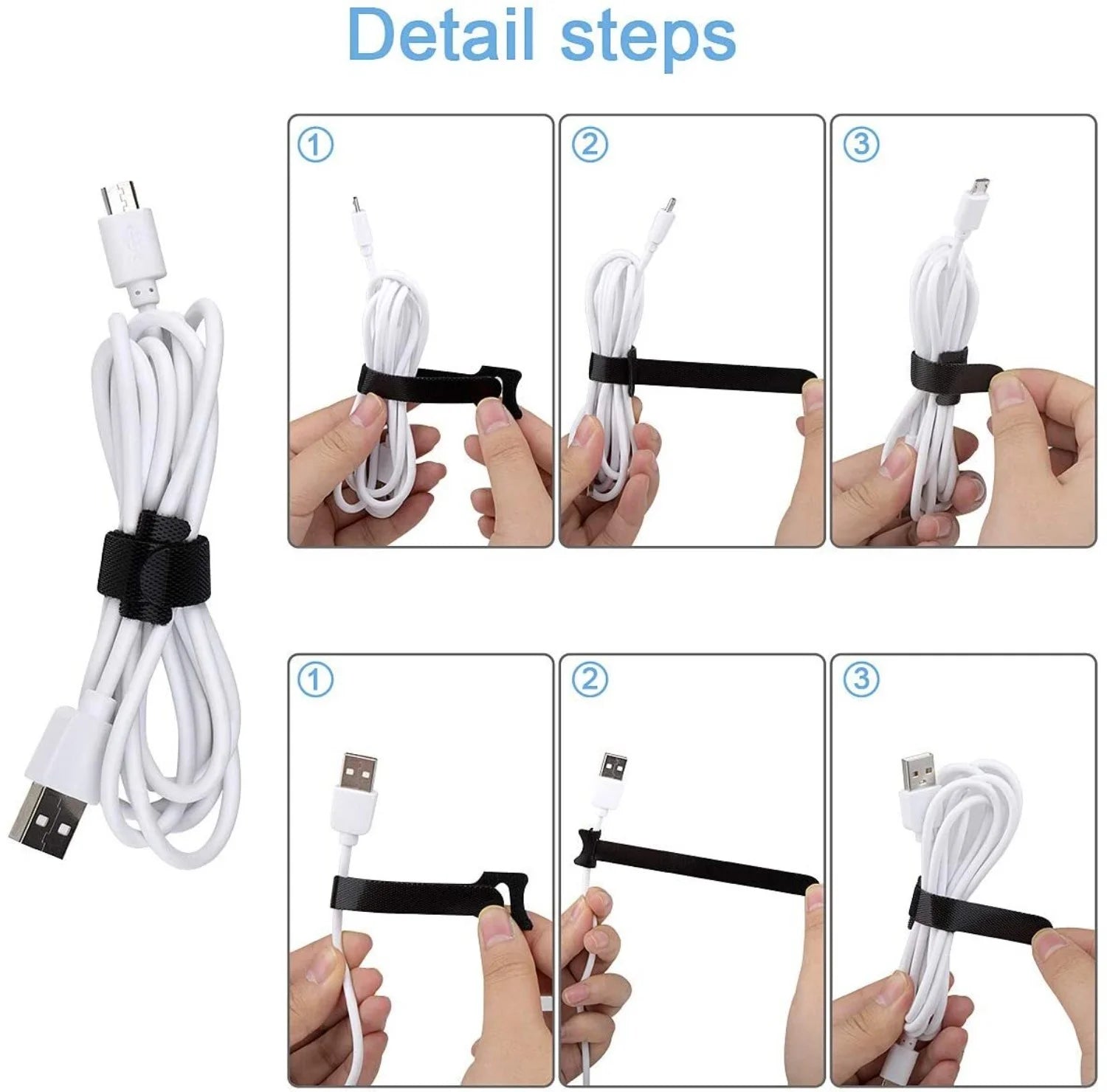 200PCS Reusable Velcro Cable Ties for Wire Organization (Black) X831812