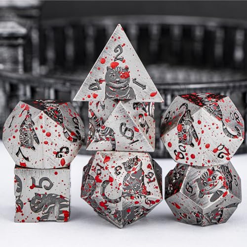 Metal DND Cat Dice 7PCS Polyhedral RPG Dice Set with Gift Case B373640