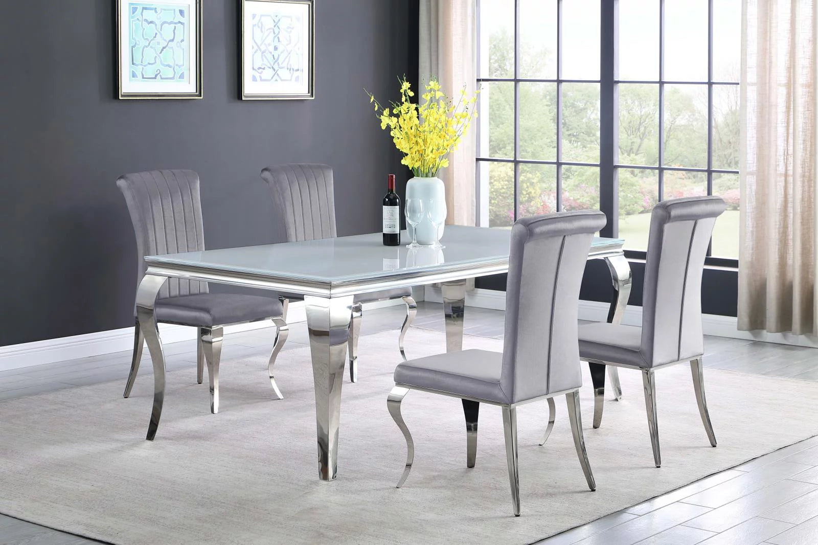 Carone Rectangular Glass Top Dining Table White Chrome Z19912