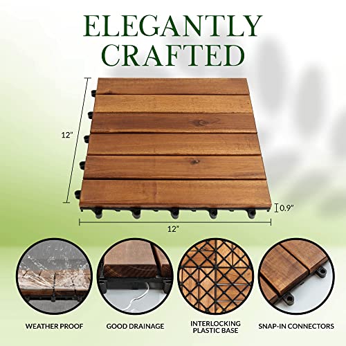 Acacia Wood Interlocking Deck Tiles 12"x12" Pack of 10 for Outdoor/Indoor D621807