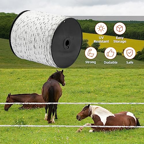 Electric Fence Poly Rope 656ft (200m), 1/4 inch (6mm), for Horses and Large Animals F90364