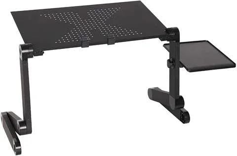 Bosonshop Foldable Aluminum Laptop Desk Adjustable Portable Laptop Table Stand with Mouse Pad Ergonomic Desk for Bed and Sofa (No Cooling Fan) (Black)