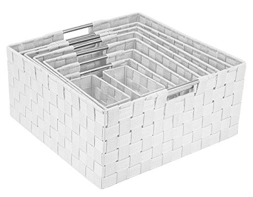 Sorbus Set of 9 Storage Baskets for Shelves, Mesh Hand-Woven Design (Beige) Y91075