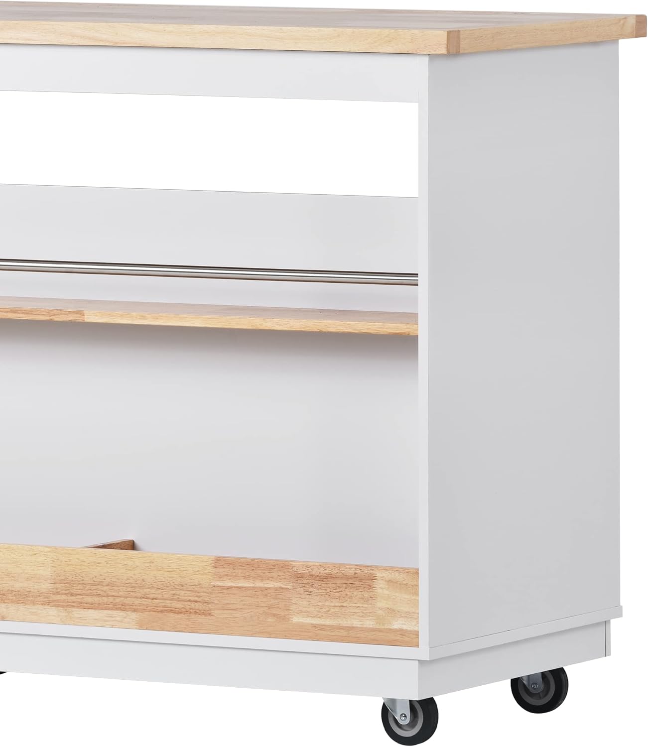 Rolling Kitchen Island Cart with Storage, Rubberwood Top, White U170114