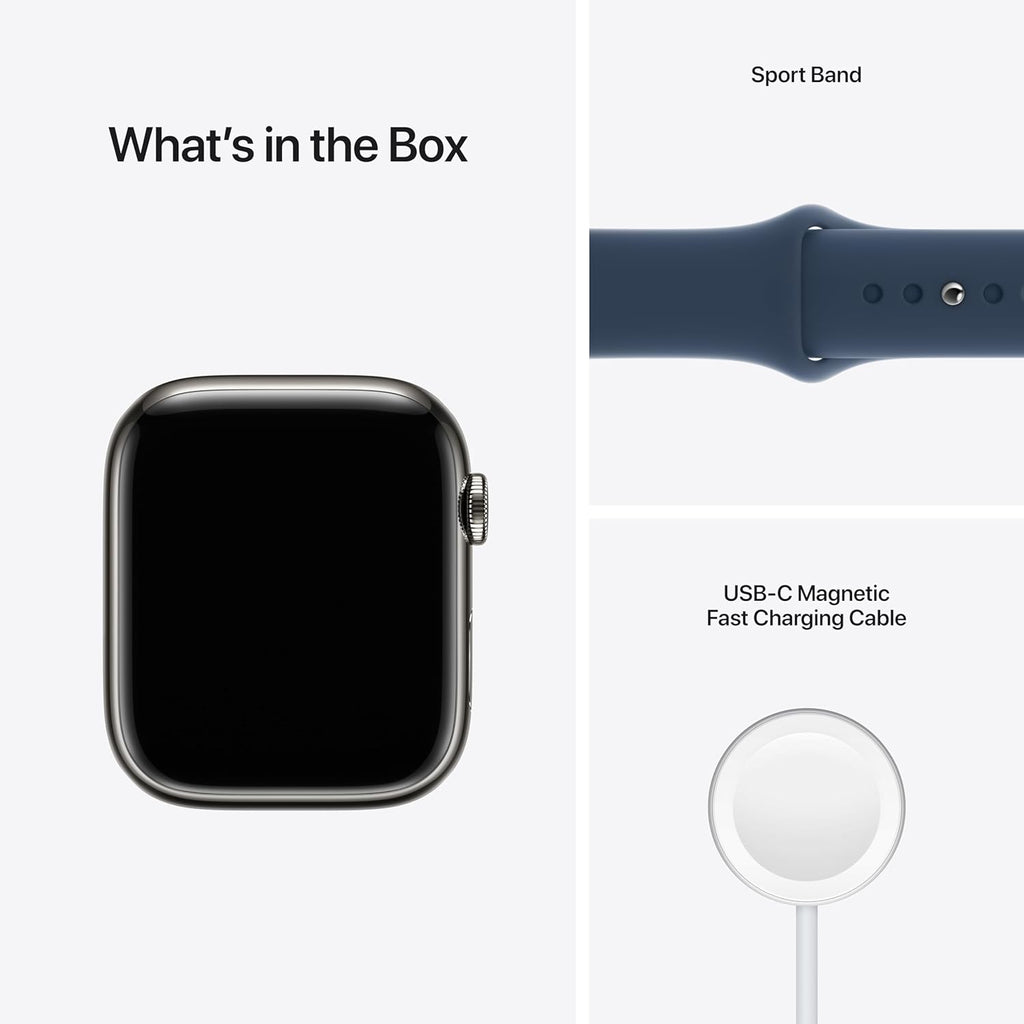 Apple Watch Series 7 GPS + Cellular 45mm Smart Watch with Graphite Stainless Steel Case and Abyss Blue Sport Band G558378
