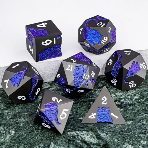Metal DND Cat Dice 7PCS Polyhedral RPG Dice Set with Gift Case B373640