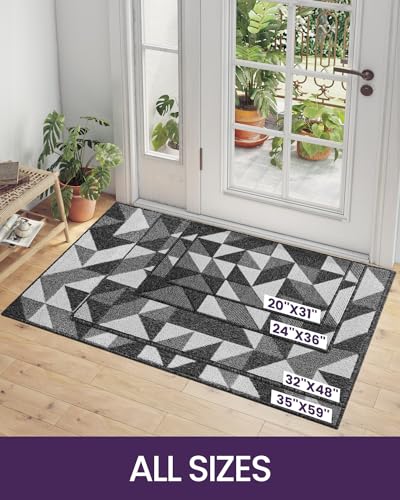 DEXI Front Door Mats for Entryway, Non Slip Washable, 24"x36", Black T88335