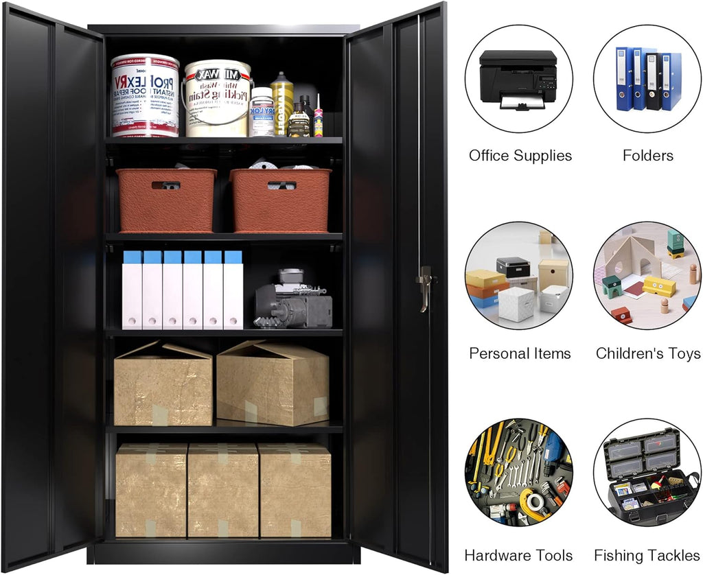 71" Lockable Metal Storage Cabinet with Doors and Shelves C570
