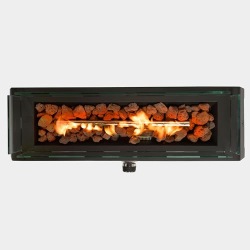 28" Tabletop Fire Pit, Outdoor Propane Gas with Glass Wind Guard & Lava Rock T1479