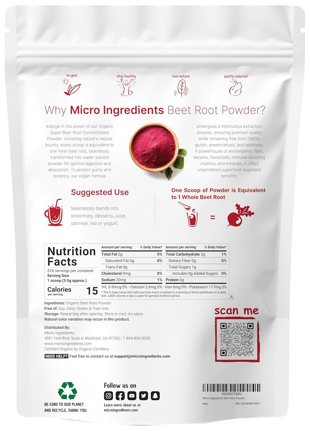 Organic Beet Root Powder, Cold Pressed, Non-GMO, Vegan N30055