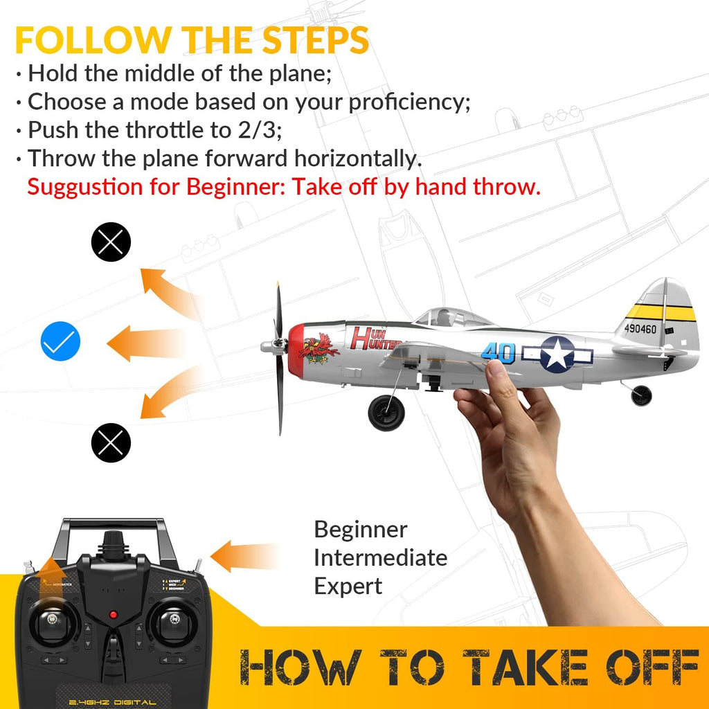CKYSCHN VOLANTEXRC P-47 4CH RC Airplane RTF with Xpilot for Adults K786568