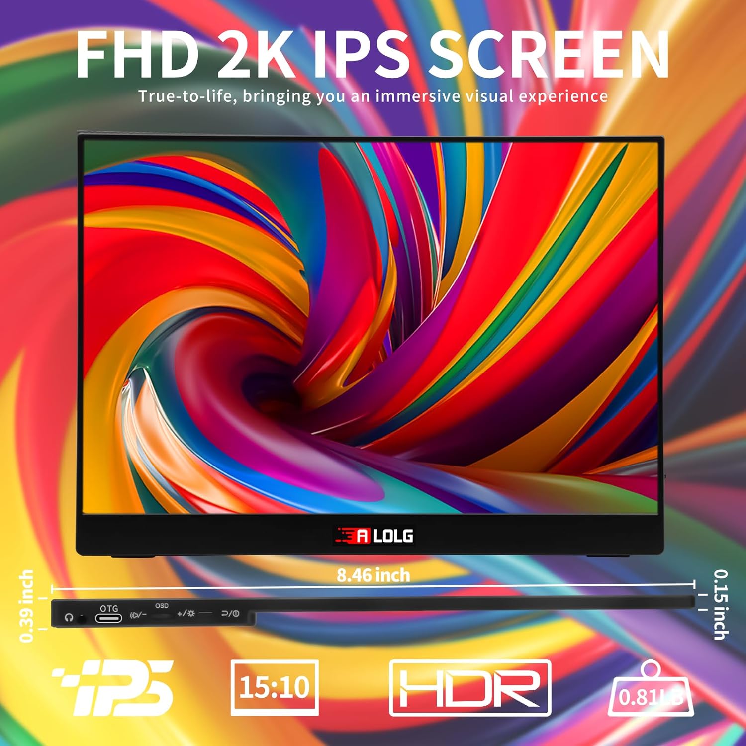 Portable Monitor 15.6 Inch FHD 1080P IPS USB-C HDMI T805