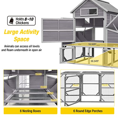 Aivituvin Extra Large 137in Chicken Coop for 8-10 Chickens, Outdoor Wooden Hen House with 6 Nesting Boxes K887430