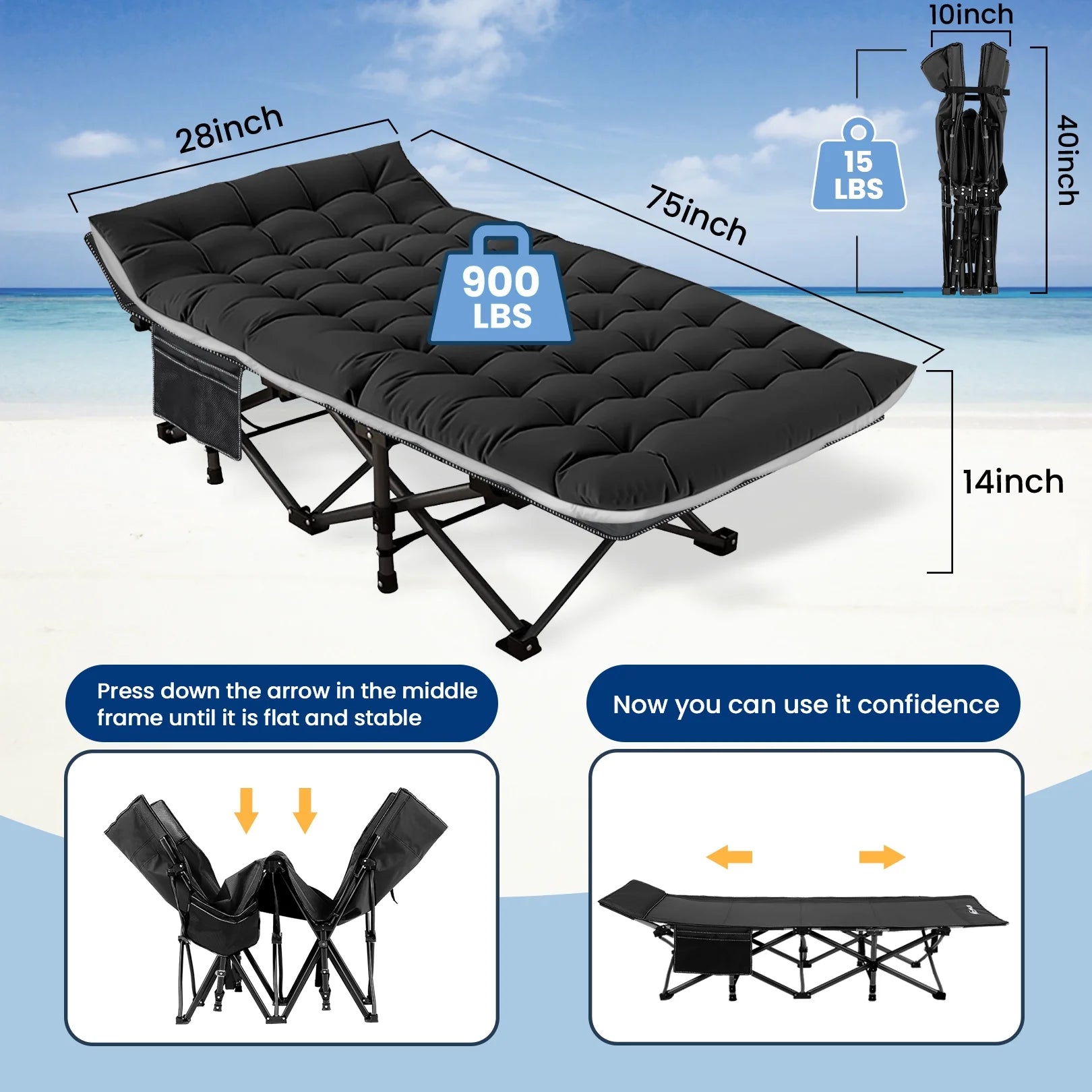 Adnoom Portable Folding Bed for Adults with Removable Mattress and Carry Bag R368