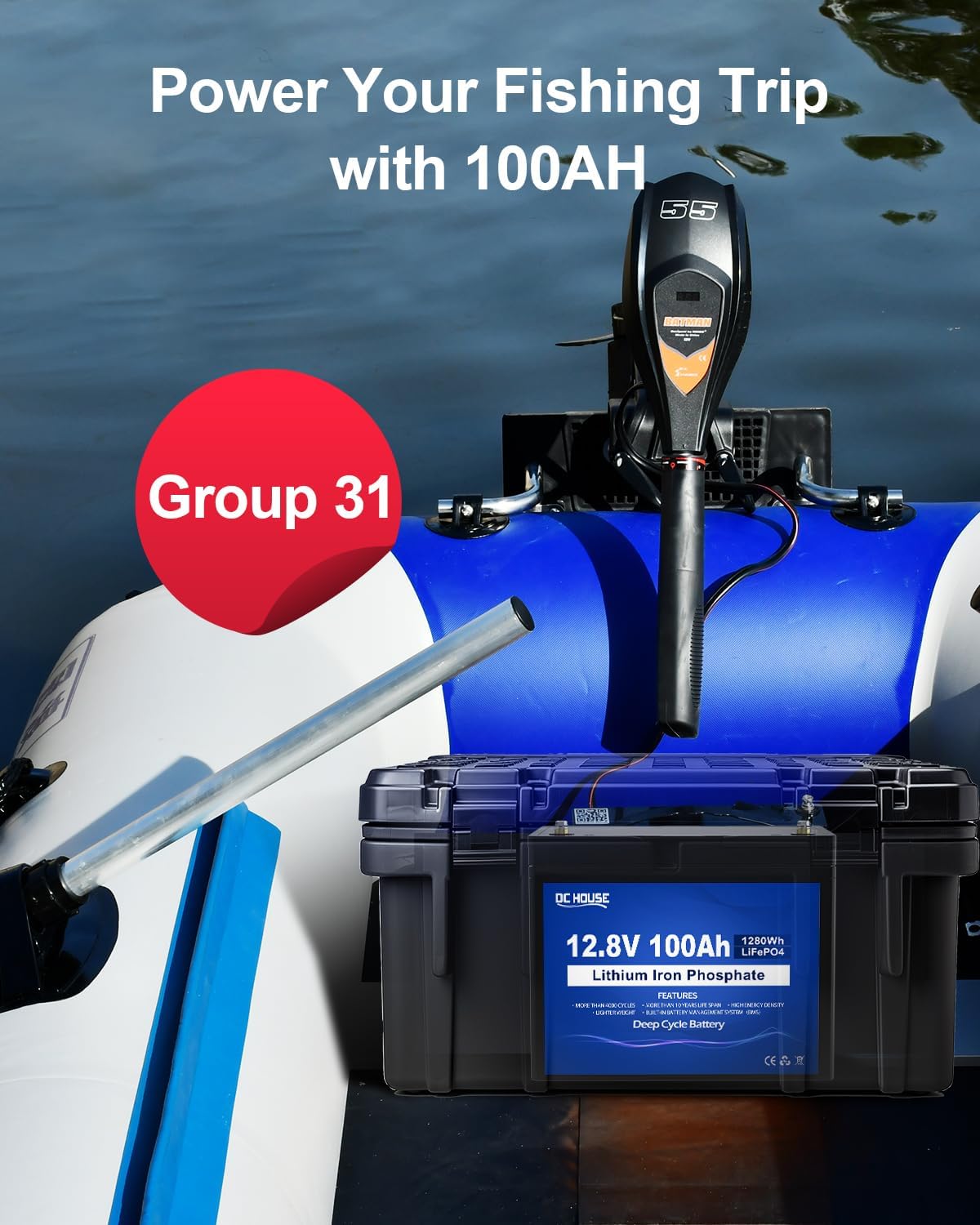 DC HOUSE 12V 100AH LiFePO4 Lithium Battery, Group 31 Marine Battery with 100A BMS T591