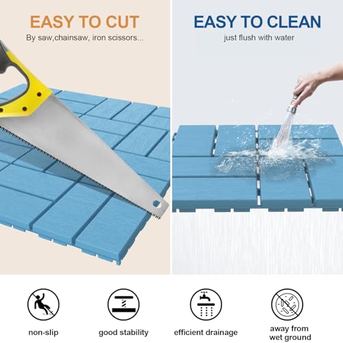 Plastic Interlocking Deck Tiles 12"x12", 9 Pack Outdoor Patio Flooring, Blue N2468