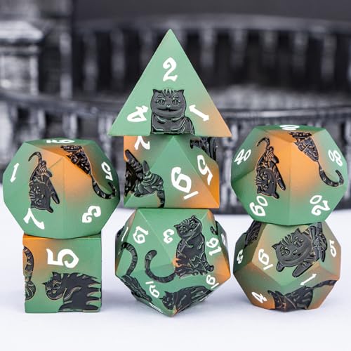 Metal DND Cat Dice 7PCS Polyhedral RPG Dice Set with Gift Case B373640