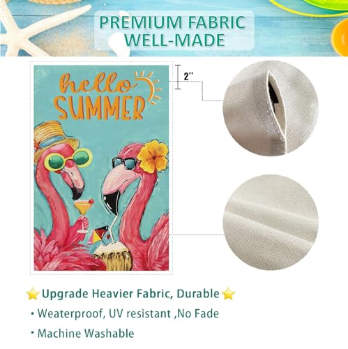 Baccessor Hello Summer Garden Flag Double Sided 12.5x18 Inch Pink Flamingo Tropical Beach Q202