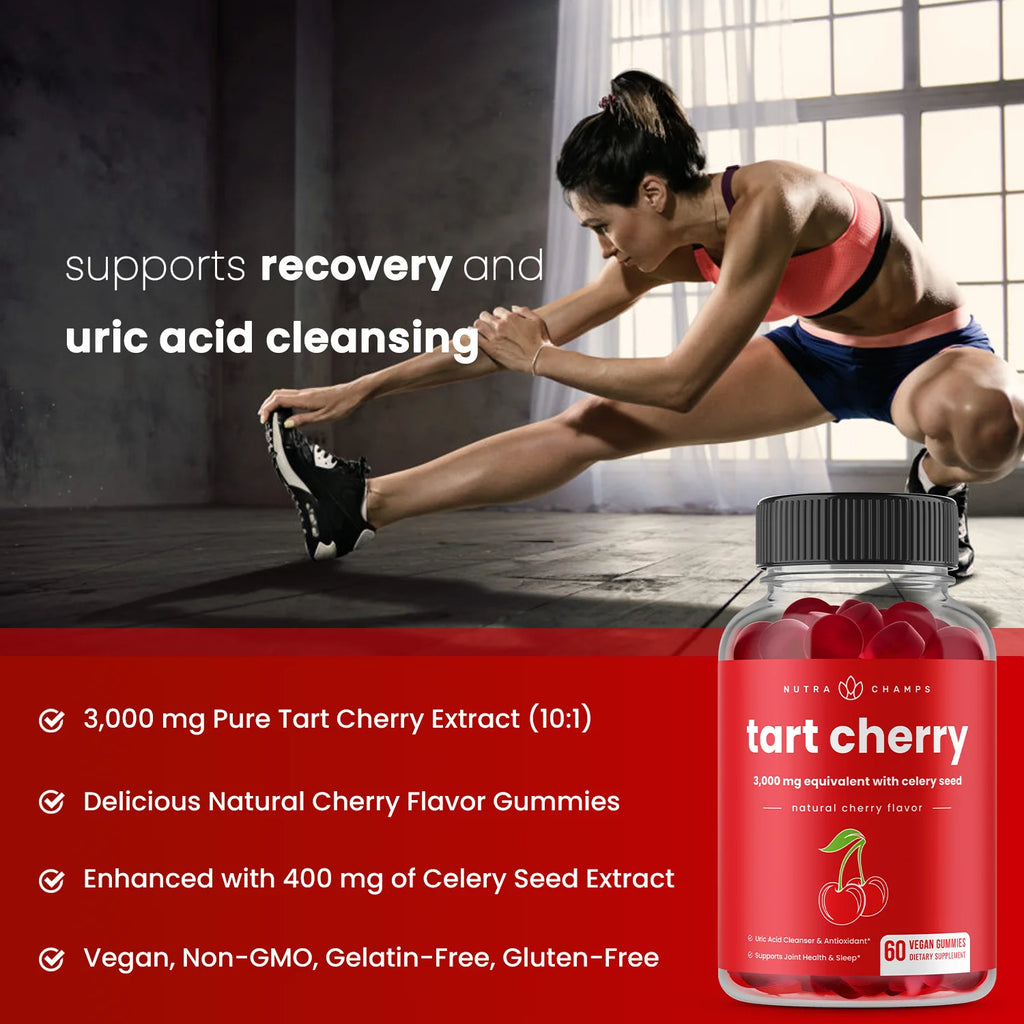 NutraChamps Tart Cherry Gummies 3000mg with Celery Seed Extract, 120 Count T314