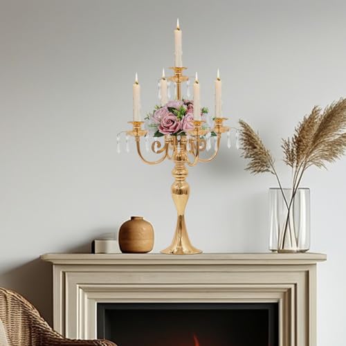 2Pcs 20" Crystal Candelabra Candle Holders for Wedding Centerpiece Decor (Black) O837