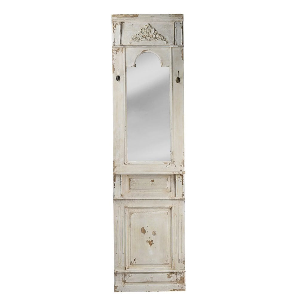 CC Home Furnishings 76" White Distressed Wooden Rectangular Wall Mirror Q6757
