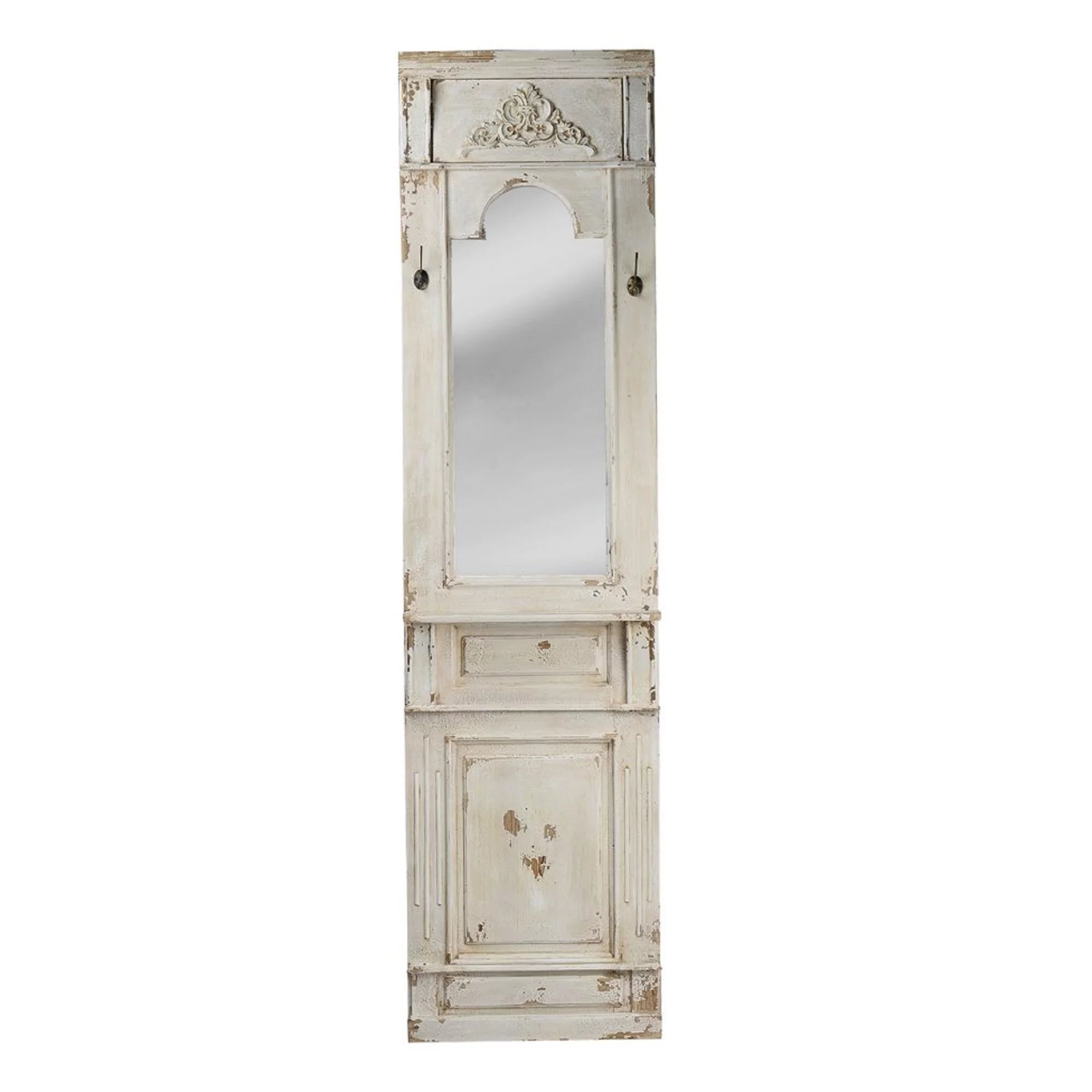 CC Home Furnishings 76" White Distressed Wooden Rectangular Wall Mirror Q6757