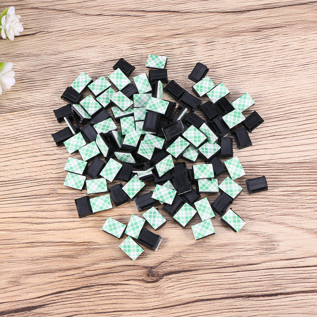 Masteelf 100pcs Black Adhesive Cable Clips Wire Cord Holders G3608