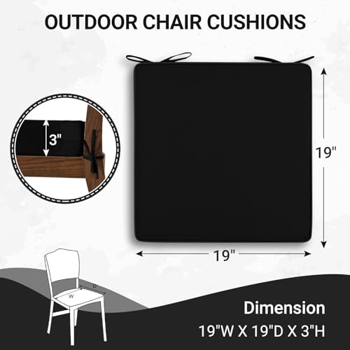 downluxe Waterproof Outdoor Chair Cushions Set of 4, 19" x 19" x 3", Black O202