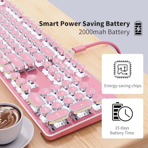 EWEADN TK950 Typewriter Keyboard Wireless Mechanical, 104 Keys, Blue Switch, Pink L801