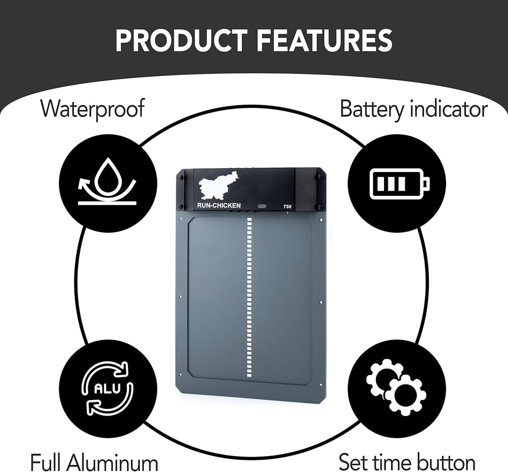 RUN-CHICKEN Automatic Chicken Coop Door T50, Gray, App Programmable, Battery Operated S15992
