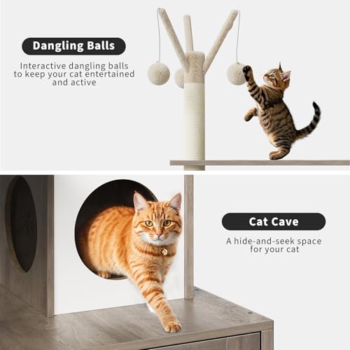 57.5-Inch Cat Tree with Litter Box Enclosure, Oak Brown D61275