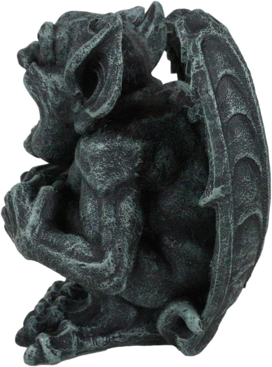 Ebros Gift Gothic Winged Guardian Gargoyle Crouching Figurine Faux Stone Resin Finish G703618