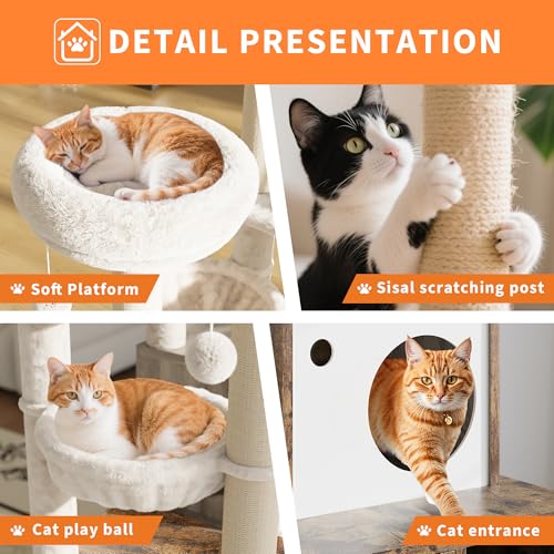 Cat Litter Box Enclosure with Cat Tree Tower, Sisal Scratching Post, Rustic Brown U730