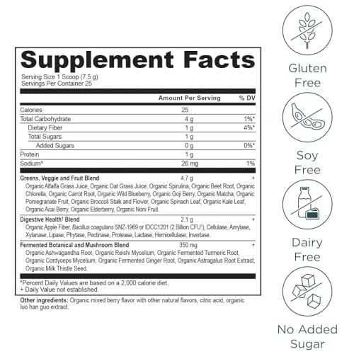 Ancient Nutrition SuperGreens Powder with Probiotics, Organic Mango Flavor, 12 Servings S2170