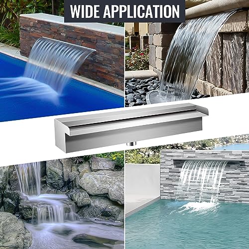 Stainless Steel Rectangular Pool Waterfall Spillway with Pipe Connector, 17.7 Inch X384093