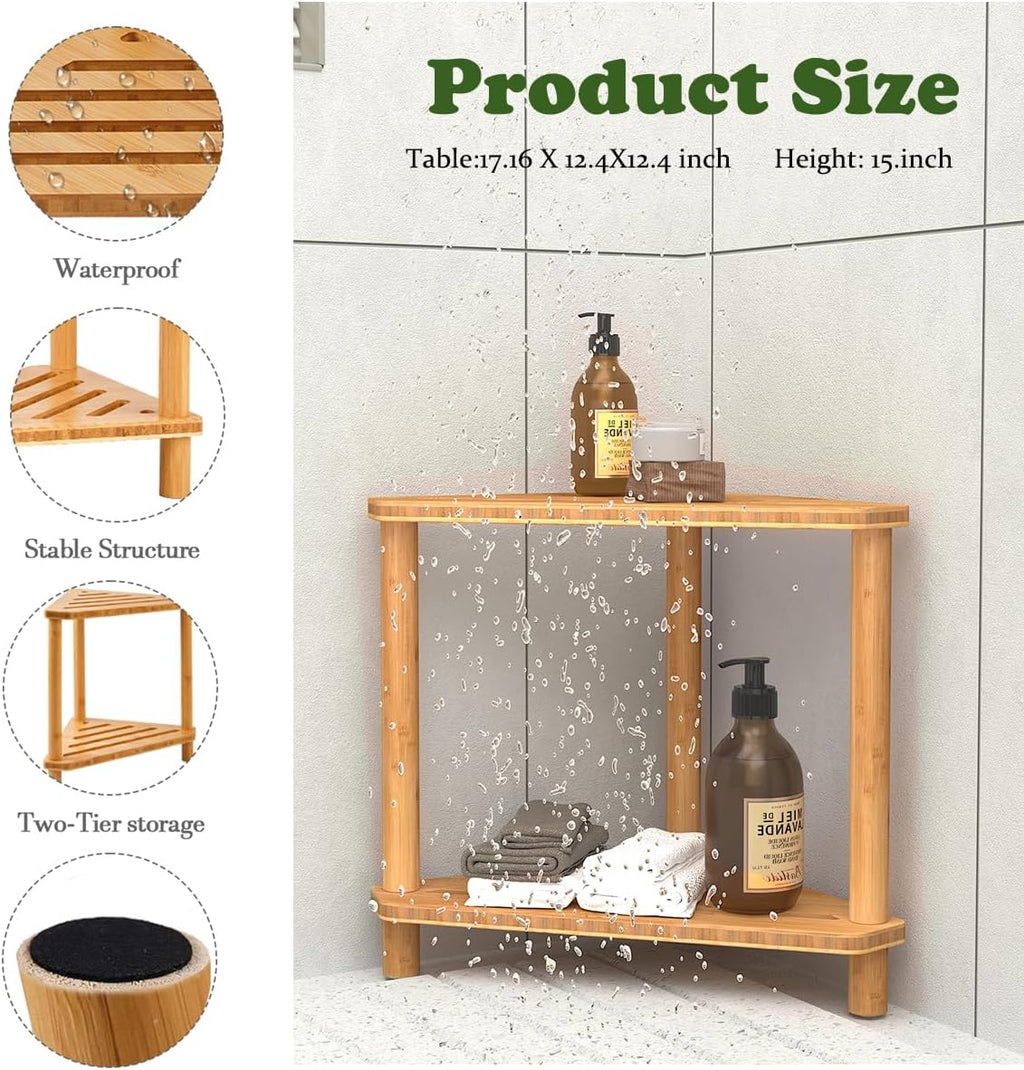 Bamboo Corner Shower Stool with Storage Shelf T806937