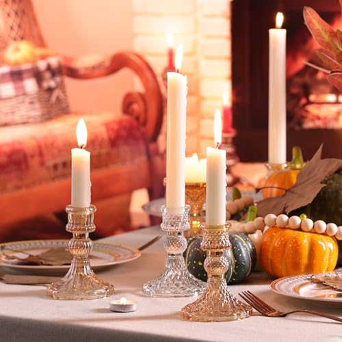 Taper Candle Holder Set of 6, Glass Gold Vintage Candlestick Holders Y451
