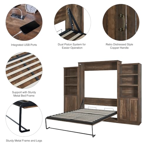 Wood Murphy Bed Cabinet Space-Saving Wall Bed for Apartments and Home Office R16535