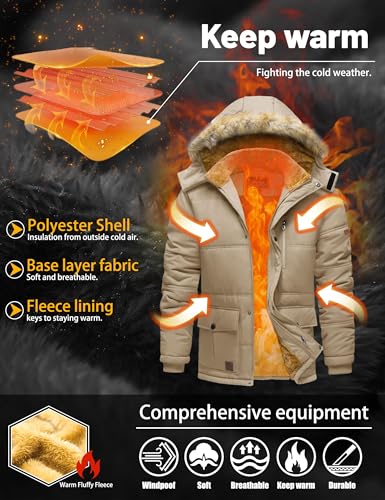 TACVASEN Men's Winter Hooded Parka Water Repellent Windproof Ski Coat B269945